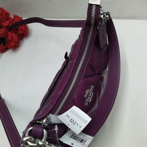 Coach Teri Hobo Diamond Deep Berry Quilted Leather Zipper Shoulder Bag -NWT $528 - Picture 10 of 16